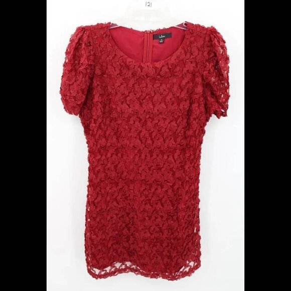 Lulus Sheath Dress Womens Size M Red Floral Lace Overlay - Picture 1 of 7